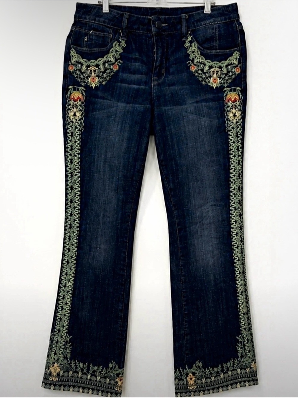 Size 2 Laurie Felt Dark Blue Embroidered Flare Jeans